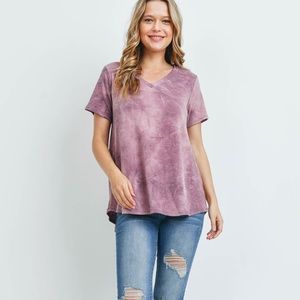 Purple due dye v neck short sleeve t-shirt NWT L